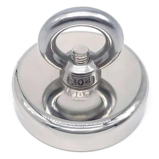 Aimant de pêche en néodyme rond à œillet en acier inoxydable à un côté