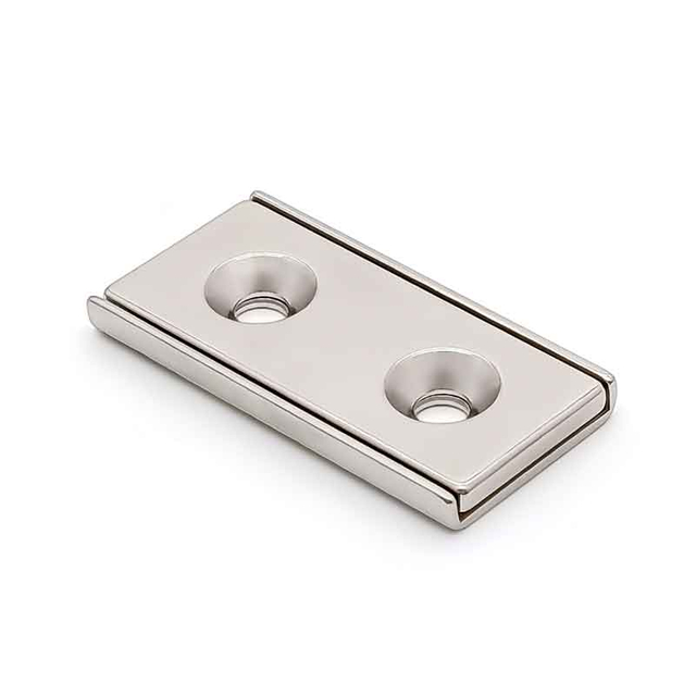 Prix ​​d'usine pas cher terres rares aimant Permanent 20kg30kg Force puissante forme de bloc Double trou fraisé aimant de canal NdFeB