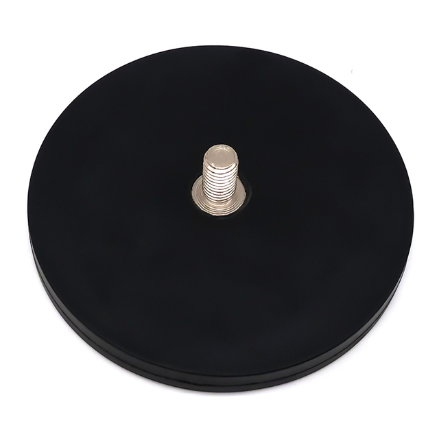 Aimant de pot en néodyme en caoutchouc noir à tige filetée externe multipolaire